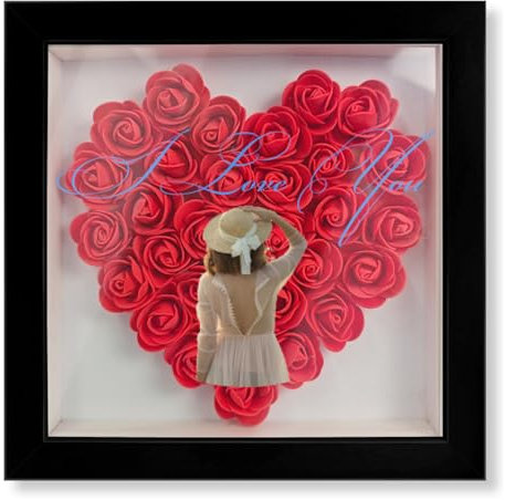 Fllamo Individuelle Rosenherz-Schattenbox, Geschenk für Mutter, personalisierte Blumenkästen mit Namen, Bild für Muttertag, Weihnachten (Mom)