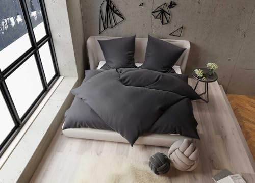 Bettwaesche-mit-Stil Tencel Lyocell Bettwäsche anthrazit Garnitur 155x220 + 80x80