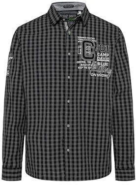 Camp David Herren Karohemd mit Label-Applikationen Black XXXL