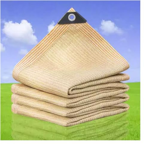 Rete parasole beige con anelli per appendere il giardino, copertura ombreggiante, telone a griglia in diverse dimensioni, ideale per varie scene di parasole (5 x 6 m)