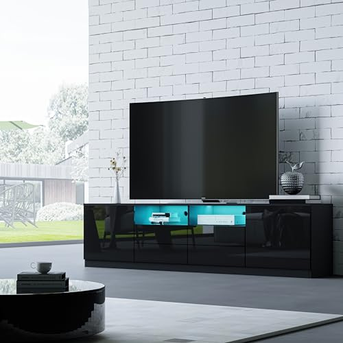 Chebinsiti 180CM Black High Gloss TV Stand Cabinet Unit with LED Lights | with 4 Drawers 2 Doors 2 Open Cases, Modern TV Stand Unit, TV Entertainment Unit for Living Room Office Home Furniture