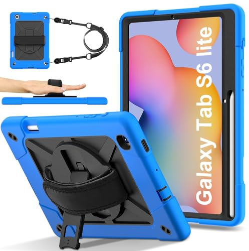 Funda protectora para tableta Tablet PC Case Compatible with Samsung Galaxy Tab S6 Lite 10.4'' 2020 (SH-P610/P615),Full-Body Heavy Duty Shockproof Protective Cover with Wrist Strap Stand,Pencil Holder