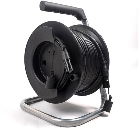 designacable.com 50m - Cat5e and Cat6 Ethercon Reel - Handmade in the UK using FOX Flexible Cat5e F/UTP Network Cable & Sentinel Screened RJ45 Connectors in a REAN Z Series Ethercon Housing.