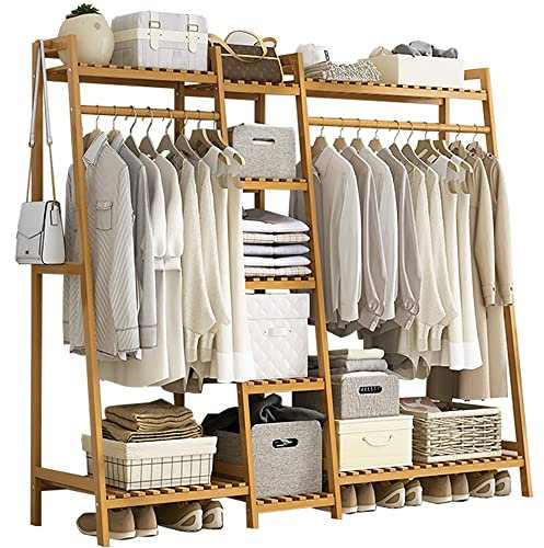 Générique Porte-Manteau sur Pied avec Miroir, Porte-Manteau, Porte-Manteau, Bambou, Porte-Manteau sur Pied avec étagère, système de Garde-Robe Ouvert avec Tringle à vêtements, Porte-Manteau Ouvert