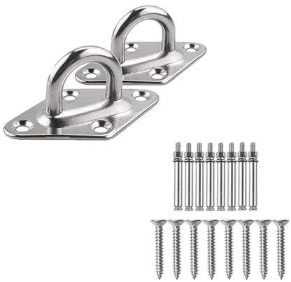 TopHomer Robuste Deckenhaken, Edelstahl-Schaukelhalterungen, Wandhängematten-Aufhängeset mit Ring für Boxsack, Yoga-Hängematte, Sing-Stuhl, 2 Stück