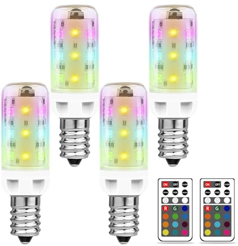 MDee E14 LED RGB Lampe mit Fernbedienung, 2,5W E14 LED Dimmbar Birne, Warmweiß 3000K + 12 Farben, Glühbirne Farbwechsel für Bar, KTV, Party, Hochzeit sowie Heim- und Dekobeleuchtung,4er-Pack