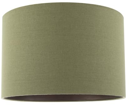 Happy Homewares Olive Green Textured Linen Fabric Round Drum Lamp Shade, 20cm H x 30cm D, Modern Style, Reversible Gimbal, Suitable for Table Lamps and Pendant Ceilings