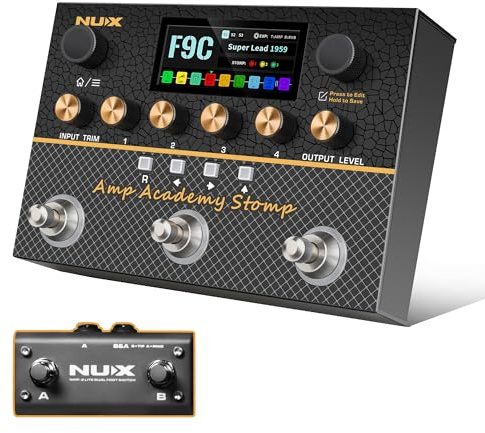 NUX Amp Academy Stomp Compact Amp Modeler, Multi Effects Pedal, 3-Footswitch Modelers, 9 EFX blocks, Stereo IR Engine，2.86” Color LCD Display,Ultra-Low Latenc, USB Audio Interface