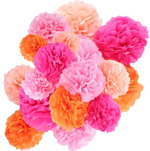 EUREKORA Orange bunte seidenpapier pompons 16 Stück Seidenpapier Pompoms Wabenbälle Dekorpapier Kit für Hochzeit Deko Tischdeko Geburtstagsdeko Party Deko Gartenparty