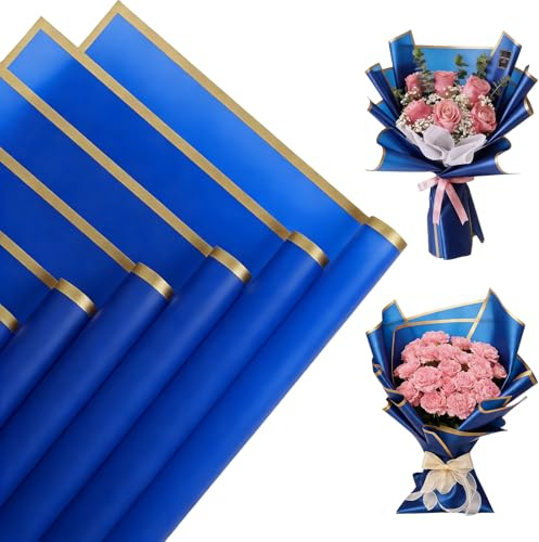 Dekorinex 20 Blatt 56 x 56cm Blumenpapier Geschenkpapier, Floristenpapier | Bouquet Papier, Papier Blumenstrauß, Blumenstrauß-Geschenkpapier, Blumen Verpackung, für Geschenke, Blumen (Dunkelblau)