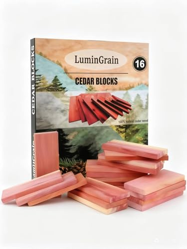 LuminGrain 16x Zedernholz Platten – FSC-zertifizierter natürlicher Mottenschutz aus Zedernholz für Kleiderschrank – Chemiefreier Duft-Schutz (Keine Falle, Zedernholzblöcke)