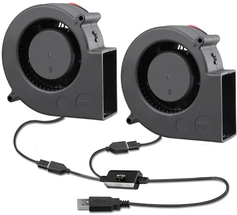 Lot de 2 ventilateurs radiaux USB avec régulateur de vitesse - 12 V - 75 mm - Ventilateur radial 2 en 1 pour radiateurs, PC, TV Box, routeur, barbecue, barbecue et refroidissement électronique - 3