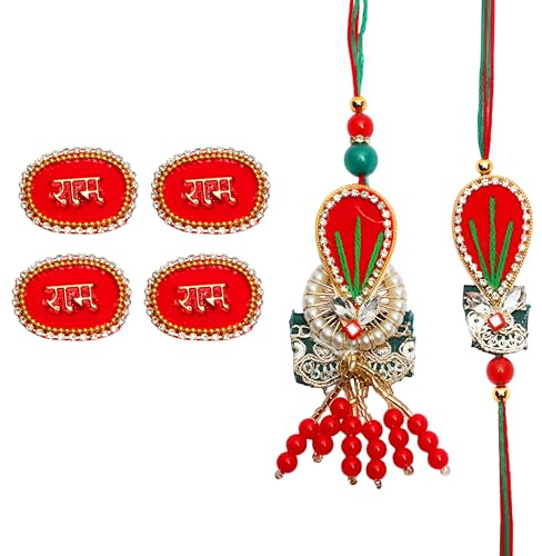Rakhi for Brother and Bhabhi Set of 2 Rakhi Ram Ram Pair Stickers Gift Card | Rakhi for Brother Set of 2 Rakhi Lumba Set Couple Pair Thread Bracelet with Ram Pair Wall Stickers Raksha Bandhan Festival