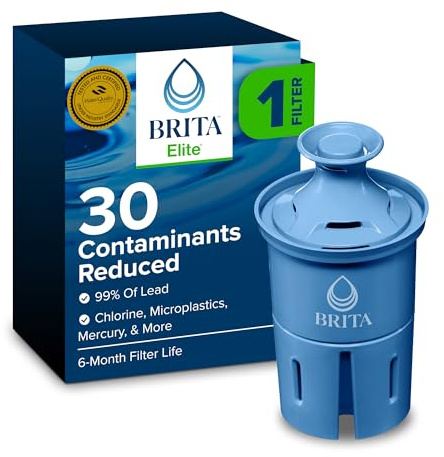 Brita Elite - Filtro de agua de repuesto para jarras y dispensadores, certificado WQA NSF/ANSI, reduce el 99% del plomo, microplásticos y 30 contaminantes, sin BPA, 1 filtro dura 6 meses