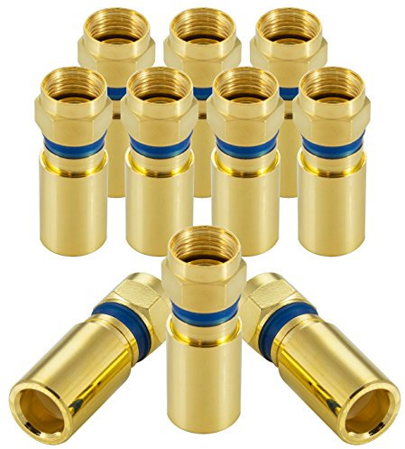 POPPSTAR 10x SAT F-Quick Mount Stecker, F-Kompressionsstecker für Koaxial-Kabel, Antennenkabel, Satellitenkabel bis 7,5mm,Witterungsbeständig, vergoldet