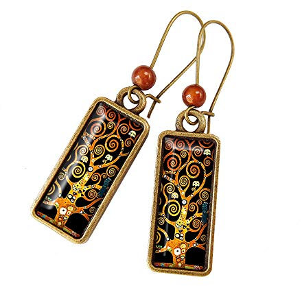 Boucles d'oreilles rectangulaire Arbre de vie Gustav Klimt peinture retro tableau