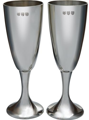 I LUV LTD Étain Mariage de Flûtes à Champagne Satiné Étain Marqué au Toucher Près du Bord Supérieur Brillant Boîte de Présentation Doublée de Soie