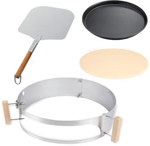 MOESTA-BBQ Smokin' PizzaRing – Kit Pizza pour Barbecue à Boule – avec Pelle à Pizza, Pierre à Pizza, Plaque à Pizza et thermomètre – pour barbecues de 47 à 67 cm de diamètre für 58cm Kugelgrills