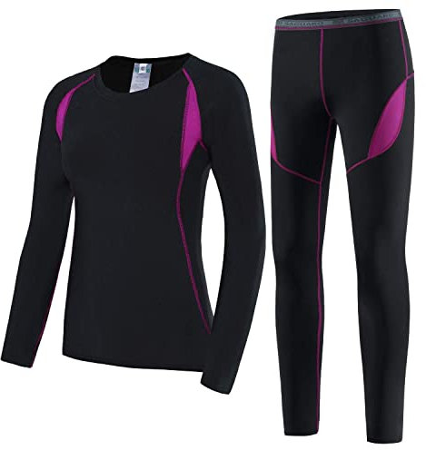 HAINES Thermounterwäsche Skiunterwäsche Damen Winter Warm Funktionsunterwäsche Atmungsaktiv Thermo Unterwäsche für Frauen Rosa,Gr.38