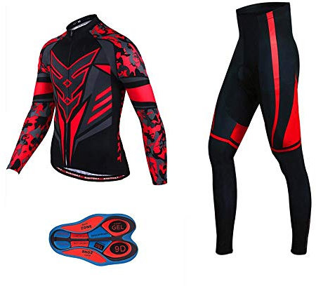 Moxilyn Radtrikot Herren LangarmAnzüge Radtrikot Set Radfahren Kleidung Winddicht Langärmliges Fahrradtrikot Hose mit 9D Gel Sitzpolster Sport & Freizeit MTB Radtrikot für Herbst