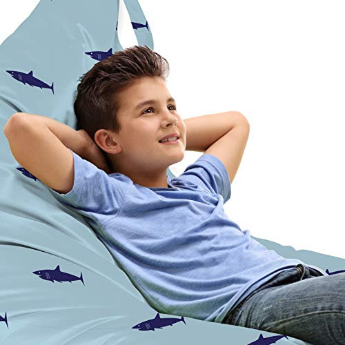 ABAKUHAUS Hai Unicorn Toy Bag Lounger Stuhl, Ocean Life in Blue Shades, Hochleistungskuscheltieraufbewahrung mit Griff, Marineblau Hellblau