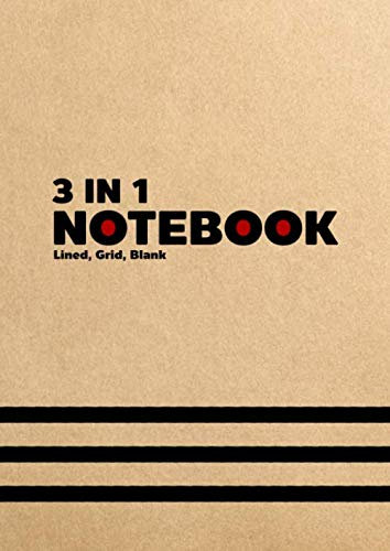 3 in 1 Notebook: Lined, Grid, Blank Notebook With Numbered Pages : White Paper 99 Pages 90gsm : A4 Size 21x29.7 cm.