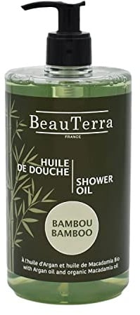 BeauTerra - Huile de Douche, 750 ml - Bambou - Sans Savon - à l'Huile d'Argan et Macadamia Bio - Hydrate et Rajeunit - Fabriqué en France