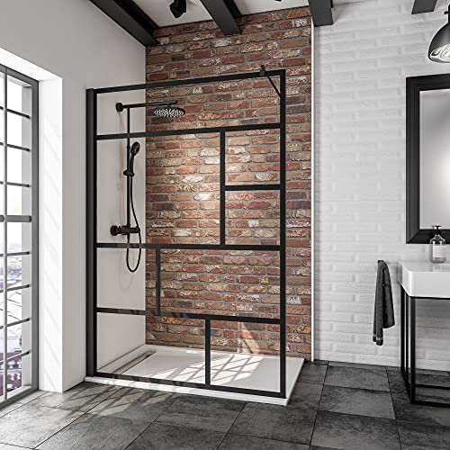 Schulte paroi de douche fixe à l’italienne 140 x 200 cm, barre 122 cm incluse, profilé noir, montage gauche droite, verre de sécurité 6 mm sérigraphié, plage de réglage 138.0-140.5