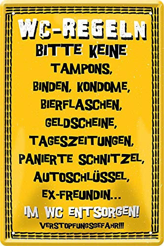 schilderkreis24 Blechschild 20x30cm – Humorvolle & praktische Wanddeko für Badezimmer, WC & Gäste-Toiletten (WC Regeln)