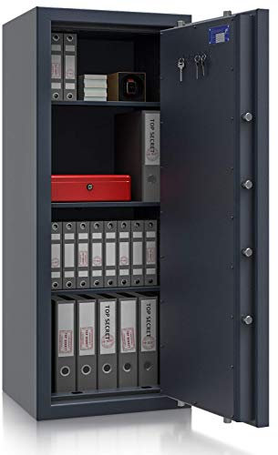 Müller Safe Wertschutzschrank Grad 3 EN 1143-1 BM3-6 | H1350xB550xT465 | Doppelbartschloss mit 2 Schlüssel | ECB-S Zertifiziert | 2 Fachböden | Platz für 20 A4-Ordner | 501 kg