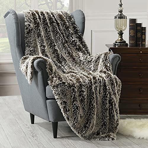 HORIMOTE HOME Faux Fur Throw Blanket - Luxury Shaggy Warm Fuzzy Fluffy Elegant Long Hair Washable Decoration Blanket for Sofa Couch and Bed, Brown 127x152cm