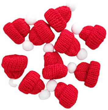 VALICLUD Miniatur Mütze DIY Mini Strickmützen Basteln Rot Hut mit Pom Pom Lutscher Topper Puppenmütze 10pcs Christbaumschmuck Weinflasche Abdeckung Schmuck Schlüsselanhänger Zubehör