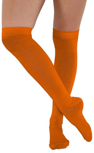 FNA Fashions® Girls Over The Knee Striped Plain Microfiber Socks Assorted Colours Thigh High OTK Socks (Orange)