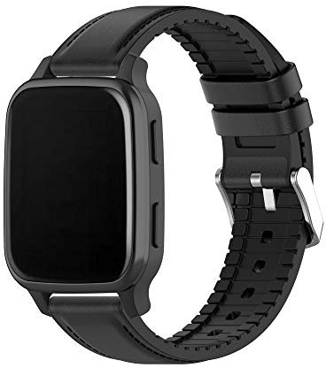 Bracelet de montre en cuir de 20 mm, à libération rapide, compatible avec Garmin Venu Sq, bracelet de montre pour homme/femme avec doublure en silicone étanche noir