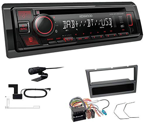 Kenwood KDC-BT450DAB 1-DIN DAB Autoradio Bluetooth CD USB AUX Einbauset passend für Opel Corsa C 2004-2006 Charcoal-metallic