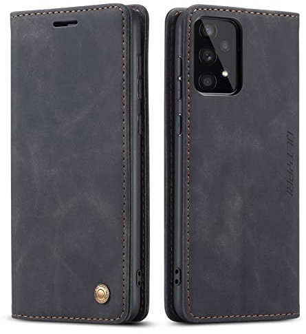QLTYPRI Hülle für Samsung Galaxy A52S 5G/A52 4G 5G, Vintage Dünne Handyhülle mit Kartenfach Geld Slot Ständer PU Ledertasche TPU Bumper Wallet Case Flip Schutzhülle für Samsung A52/A52s - Schwarz