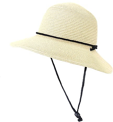 MENICY Chapeau de soleil pour femme, chapeau de plage, chapeau de soleil, chapeau de paille avec grand bord pour femme, chapeau de plage pare-soleil de couleur, Beige 3., taille unique