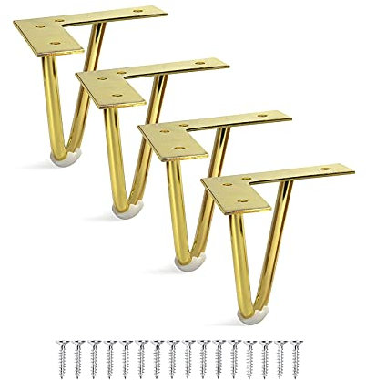 KASAN Möbelfüße 4er Set Tischbein Tischgestell Haarnadel Tischbein Hairpin Leg Möbelbein Haarnadelbeine Aus Metall Tischzubehör DIY Für Esstisch Couchtisch Schreibtisch 2(Size:10cm(4inch),Color:Gold)