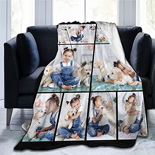 UOOYAA Fotodecke mit Eigenem Foto Name,Super Weich Personalisierte Foto Decke Selbst Gestalten Bedrucken Lassen Kuscheldecke Geschenk für Freunde Familie Geburtstag Weihnachten(8 Fotos)