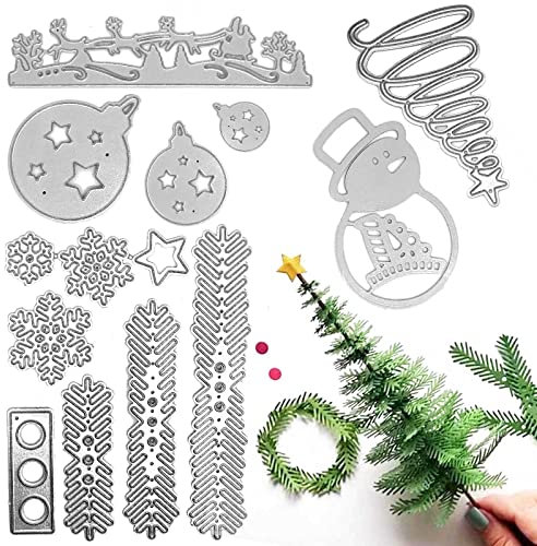 Bymivofun 14 Stück Weihnachten Stanzformen Set, Schneeflocken 3D Weihnachtsbaum Schneemann Weihnachtsmann Rentier Prägeschablonen, für DIY Scrapbook Album Papierkarte Kuchendeckel Basteln