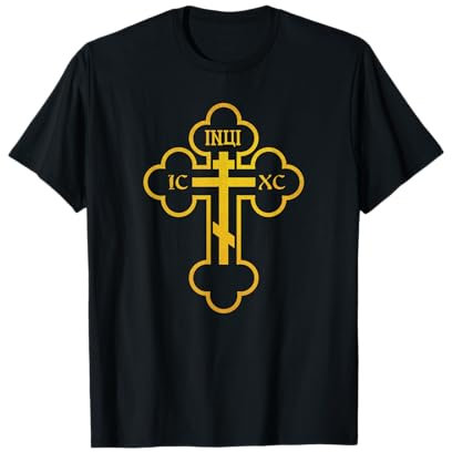 Russisches griechisches byzantinisches goldenes orthodoxes Kreuz Kruzifix T-Shirt