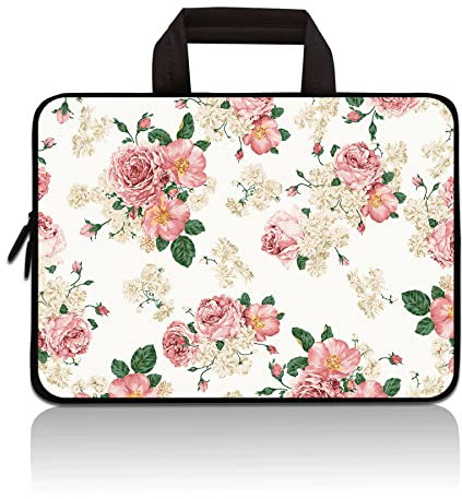 11 11.6 12 12.1 12.5 inch Laptop Carrying Bag Chromebook Case Notebook Ultrabook Bag Tablet Cover Neoprene Sleeve Fit Apple MacBook Air Samsung Google Acer HP DELL Lenovo Asus (Rose Flower)