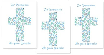 Friendly Fox Karte zur Kommunion Junge, 3x Kommunionskarte mit Umschlag, Karte Kommunion Junge
