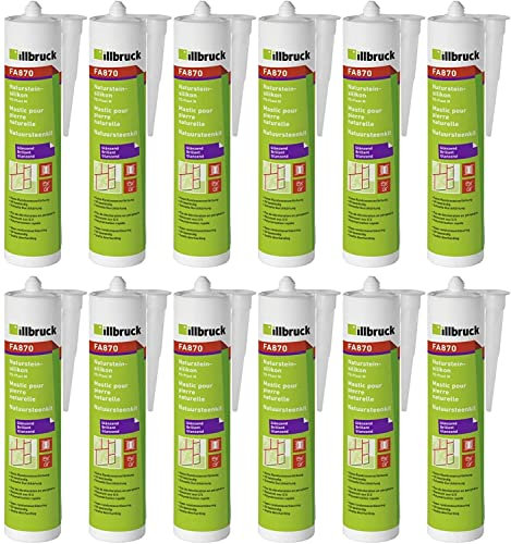 12x Illbruck FA870 Naturstein Silikon Marmorsilikon glänzende Oberfläche 310ml Kartusche (achatgrau)