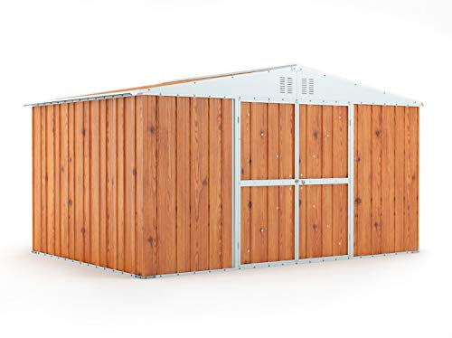 Box in Acciaio Zincato Casetta da Giardino in Lamiera 4.03 x 2.69 m x h2.17 m - 149 KG – 10.84 metri quadri (Finitura Legno)