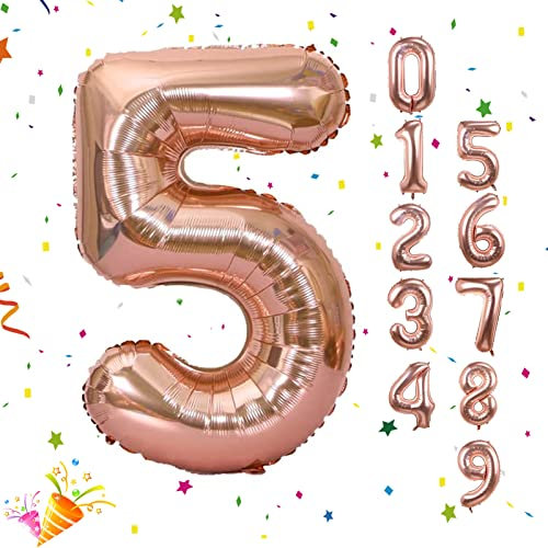 AONAT Rose Gold Number Balloon, 40 Inch Giant Foil Helium Balloons Letters 0-9 Birthday Foil Balloon Party Decorations Supplies (Number 5)