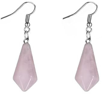 Damen Ohrringe, Damen-Creolen, Rosenquarz, Stein, Natürlicher Kristall, Sechseckiger Kegel, Hängender Haken, Anhänger, Energie-Edelstein, Baumelnde Ohrringe Für Mädchen, Damen, Schmuck, Mutter,