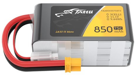 Tattu 3S Lipo Akku 850mAh 11.1V 75C 3S1P Battery mit XT30 Stecker für FPV Racing Quadrocopter 150 180 Größe