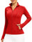 QUEENIEKE Women's Slim Fit Running Jackets - Long Sleeves Athletic Workout Gym Tops with Back Mesh Vent & Thumb Holes (Gright Red, Small)