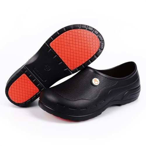 Zapatos de chef impermeables, resistentes al aceite, antideslizantes, para hombre, jardín, cocina, enfermería, restaurante, trabajo, cómodos zuecos para servicio de alimentos para mujer, Black4, 42/44
